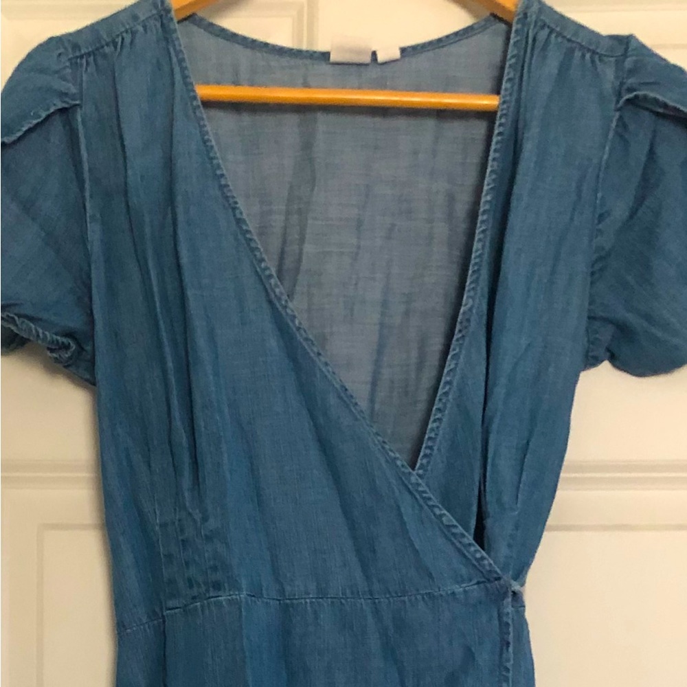 Gap Soft Denim MIDI Wrap Dress - Size Small - Petal Sleeves